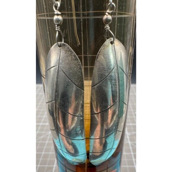 Elongated Southwestern Sterling Leaf Earrings signed SC - Picture 1 of 4